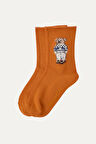 Kız Çocuk Teddy Desenli Lastiksiz Modal Soket Çorap Turuncu