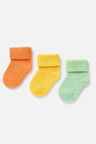 Bebek 3'lü Havlu Soket Çorap Sarı-Mint-Turuncu