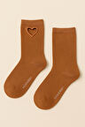 Kadın Kalp Pencereli Soket Çorap Kahverengi