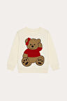 Kız Çocuk Teddy Sweatshirt Pijama Üstü Ekru
