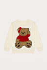 Kadın Teddy Sweatshirt Pijama Üstü Ekru