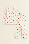Kız Çocuk Kalpli Pijama Takımı Ekru
