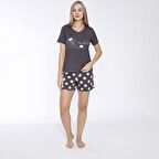 Confeo C840-747 Kadın Viskon Kısakol Short Takım  (Önü Baskılı)