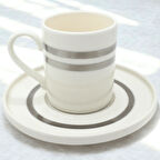 Çift Gümüş Çizgili 6 Kişilik Porselen Kahve Fincan Takımı