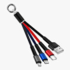 Petinka Şarj Kablosu 3 'in 1 USB Çıkışlı Mİikro TYPE-C 8pin Uyumlu Işıklı Anahtarlık Model 