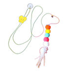 Kedi Oyuncağı Tüylü Zilli Yapışkanlı Taban Uzun ipli  Peluş Kedi Oyun Oltası