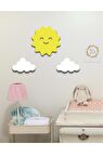 Güneş + 2 Beyaz Bulut Duvar Süsü Çocuk Odası Bebek Odası Duvar Süsü Duvar Dekoru