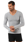 Özkan 0274 Erkek Penye Likralı Pamuklu V Yaka Uzun Kol Tişört Fanila 