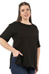 Özkan 27071 Kadın %100 Pamuklu Süprem Esnek Rahat Yuvarlak Yaka Yırtmaç Detaylı Büyük Beden Kısa Kollu T-shirt