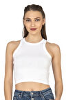 Özkan 27425 Kadın Pamuklu Kaşkorse Fitilli Halter Yaka Esnek Rahat Geniş Biyeli Crop Atlet Büstiyer