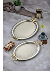 Cooker CKR3907 Gold Kulplu Gümüş Oval Tepsi 2'li