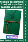 #Defter Okul Ofis Günlük Not Ajanda Hatıra Anı Tutma Eş Sevgili Anneler Babalar Öğretmenler Günü Çok Şık Dekoratif Hediyelik Yaprak Tasarımlı Çizgisiz Yeşil Deri Defter