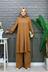 Taş İşleme Detaylı Pantolonlu Tunik Takım 8464 Taba