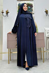 Oval Büzgülü Kol Manşetleri Lastikli Fermuarlı Tam Boy Ferace 6005 Lacivert