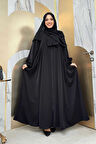 Oval Büzgülü Kol Manşetleri Lastikli Fermuarlı Tam Boy Ferace 6005 Siyah