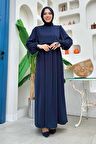 Çift Katlı Bağlama Detay Elbise 6003 Lacivert