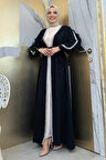 Kolları Fırfırlı Taş Detay Abayalı Takım 8484 Siyah