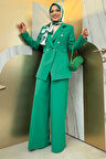 Düğme Detay Blazer Ceket Bol Pantolon Takım 8302 Yeşil