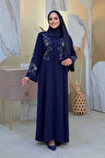 Nakış İşleme Detaylı Ferace 7895 Lacivert