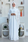 Taş İşleme Detaylı Abayalı Elbise Takım 8500 Ekru