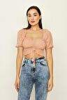 Kadın Gipeli Balon Kollu Crop Bluz