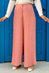 Bel Lastikli Bağcık Görünümlü Piliseli Pantolon 0129 Pudra