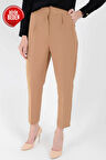 Büyük Beden Fermuarlı Cep Detaylı Kalem Pantolon 0201-1 Taba