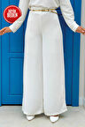 Büyük Beden Fermuarlı Kemer Aksesuarlı Pantolon Etek 0125-1 Ekru