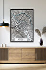 Tek Parça Siyah Çerçeve Görünümlü "Boston Beyaz" Harita Mdf Tablo