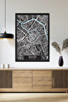Tek Parça Siyah Çerçeve Görünümlü "Boston Siyah" Harita Mdf Tablo