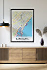Tek Parça Siyah Çerçeve Görünümlü "Barcelona Beyaz" Harita Mdf Tablo