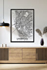 Tek Parça Siyah Çerçeve Görünümlü "Liverpool Beyaz" Harita Mdf Tablo