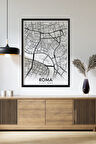 Tek Parça Siyah Çerçeve Görünümlü "Roma Beyaz" Harita Mdf Tablo