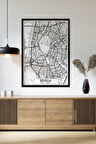 Tek Parça Siyah Çerçeve Görünümlü "Sevilla Beyaz" Harita Mdf Tablo