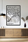 Tek Parça Siyah Çerçeve Görünümlü "Washington Beyaz" Harita Mdf Tablo