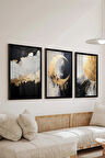 3 Parça Siyah Çerçeve Görünümlü MDF Poster Tablo Seti - Set 11
