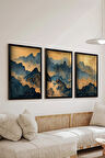 3 Parça Siyah Çerçeve Görünümlü MDF Poster Tablo Seti - Set 23