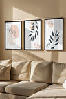 3 Parça Gerçek Ahşap Renkli Çerçeveli Tablo Seti - Model 22