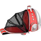 Şeffaf Fileli Astronot Kedi Köpek Taşıma Çantası 42x22x33 Cm Kırmızı