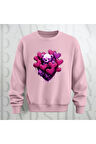Love Teddy Deseni Baskılı Bisiklet Yaka Unisex Oversize Kalıp Sweatshirt 3 İplik Şardonlu