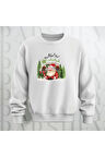Noel Baba Ho Ho Ho! Baskılı Bisiklet Yaka Unisex Kalın Kumaş Oversize Sweatshirt 3 İplik Şardonlu
