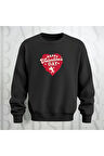 Happy Valentine's Day Kalp Desenli Oversize Bisiklet Yaka Sweatshirt 3 İplik Şardonlu