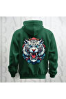 Tiger Büyük Sırt Baskılı Kapüşonlu Unisex Sweatshirt Hoodie Kalın Kumaş 3 İplik Şardonlu