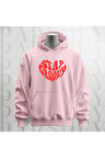 Stay Groovy Kalp Şekilli Baskılı Kapüşonlu Oversize Sweatshirt Hoodie Kalın Kumaş 3 İplik Şardonlu
