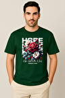 Erkek - Kadın %100 Pamuk Hope Gül Desenli Baskılı Yarım Kollu Bisiklet Yaka T-Shirt