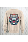 Tiger Baskılı Kalın Kumaş 3 İplik Şardonlu Oversize Unisex Bisiklet Yaka Sweatshirt