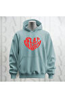 Stay Groovy Kalp Şekilli Baskılı Kapüşonlu Oversize Sweatshirt Hoodie Kalın Kumaş 3 İplik Şardonlu