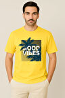 Erkek - Kadın %100 Pamuk Good Vibes Palmiye Desenli Baskılı Yarım Kollu Bisiklet Yaka T-Shirt