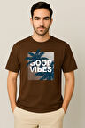 Erkek - Kadın %100 Pamuk Good Vibes Palmiye Desenli Baskılı Yarım Kollu Bisiklet Yaka T-Shirt