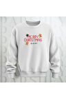 Merry Christmas Desenli Bisiklet Yaka Unisex Oversize Sweatshirt 3 İplik Şardonlu